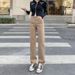Khaki High-Waisted Straight-Leg Jeans For Women, Spring New Loose Slimming Cigarette Pants, Autumn Wear_ecoleips.com