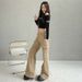 Khaki Large-pocket Workwear Jeans Women, Autumn And Winter, Loose, Floor-length, Casual, Stretchy Flared Pants,_ecoleips.com
