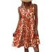 Women's Bohemian-Style Loose-Fitting Dress With V-Neckline, Pleated Design And Printed Pattern_ecoleips.com