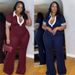 Women's Clothing Elegant Slim Fit Elastic Contrast Color Lapel Flared Jumpsuit_ecoleips.com