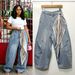 Women's Washed Denim Jeans Long Style Curved Silhouette Loose Fit Square Scarf Decoration New Style 2026_ecoleips.com