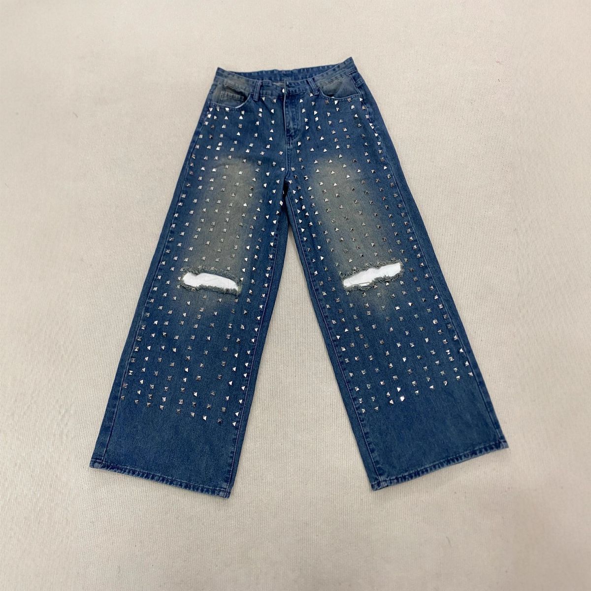Stylish Rhinestone Embellished Women's Jeans - High Waist Straight Leg Denim Pants For Casual & Party Wear_ecoleips.com