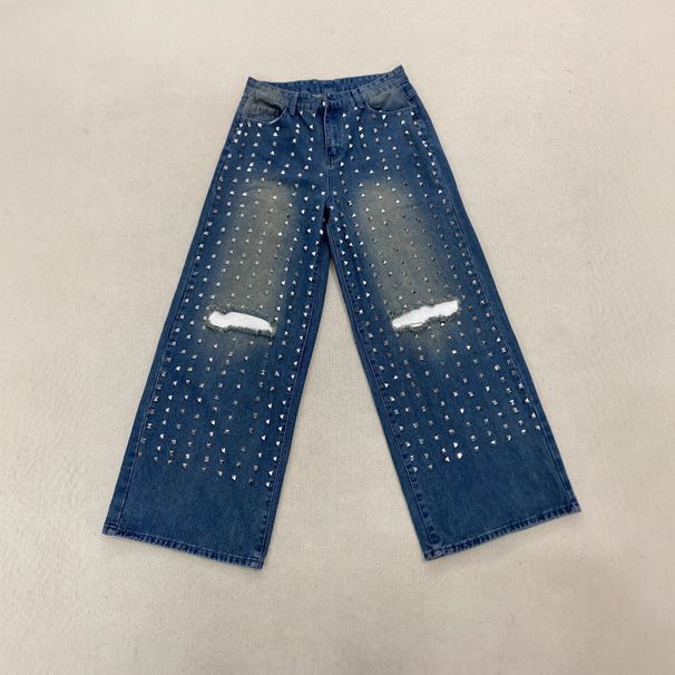 Stylish Rhinestone Embellished Women's Jeans - High Waist Straight Leg Denim Pants For Casual & Party Wear_ecoleips.com