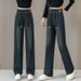 "Plus-Size High-Waisted Flared Jeans – Winter Fleece-Lined Stretch Denim For Women (S-6XL, Relaxed Fit, Elastic Waist, Dark Blue/Light Blue)"_ecoleips.com