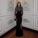CY901796Rhinestone Mesh Sleeve Patchwork Waist Split Slim Fit Long Dress Women_ecoleips.com