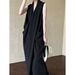 Luxi Elegant V-neck Sleeveless Twisted Waist Slimming For Women, Irregular High-end Hong Kong Style Long Dress 3985_ecoleips.com