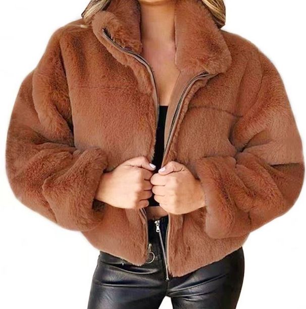 Women's Clothing autumn and winter rabbit fur zipper cardigan plush warm jacket_ecoleips.com