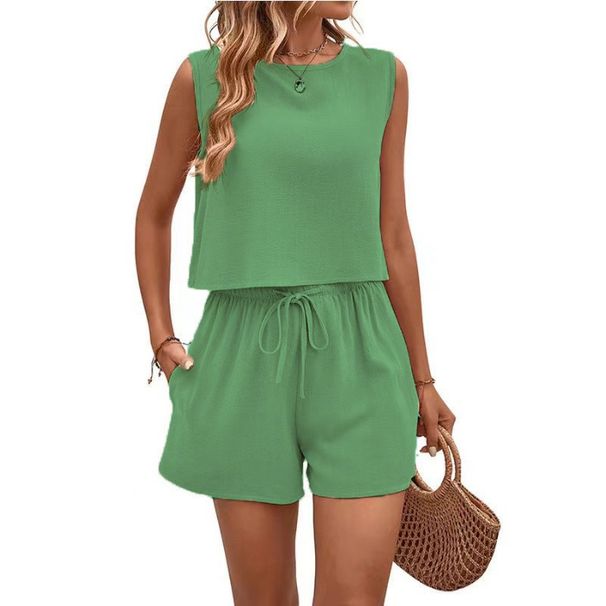 Women's Fashion Two Piece Set Sleeveless Top And Shorts Loose Fitting European And American E Commerce_ecoleips.com
