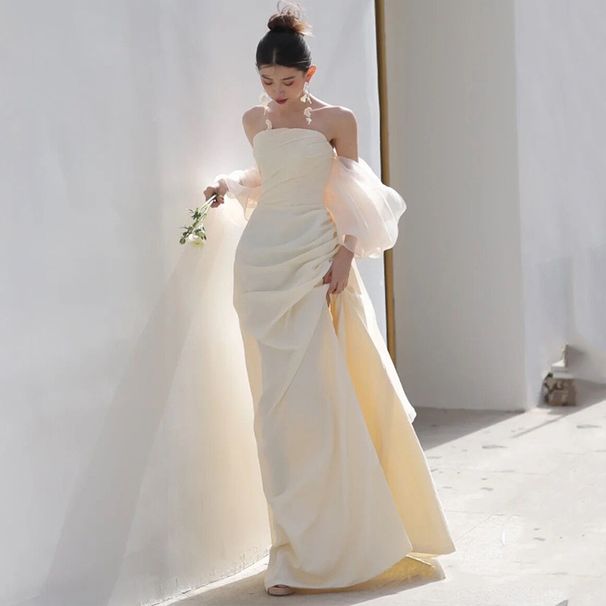 Elegant French Satin Mermaid Wedding Dress For Bride, Nature-Inspired Sweetheart Neckline Gown For Garden Ceremony_ecoleips.com