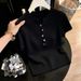Women's Colorful Button Down Collar Short Sleeved Knit Top Slim Fit Fashionable Spring Summer Style_ecoleips.com