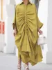 Freeacy Women's Personalized Dresses 2025 Spring Fashion Solid Color Pleated Shirt Dress Long Sleeves Loose Fit Party Dress_ecoleips.com