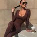 Sexy Long Sleeved Jumpsuit European And American Design Irregular Low Cut Solid Color Temperament Top for Women Fashionable_ecoleips.com