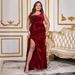 Women's Clothing Scarlet Siren Slit Gown – One-Shoulder Sequin Mermaid Silhouette (Opera-Worthy Draping, Art Deco Glamour, Monte Carlo Casino)_ecoleips.com