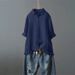 Women's Clothing Women's Casual Cotton Linen Short-Sleeved Shirt Single-Breasted Ruffle Detail Style Top For Plus Size_ecoleips.com