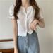 Summer New Hollow Knit Short Sleeve Sweet Cute V-Neck Cardigan Slim Fit Slimming Top For Women Trendy_ecoleips.com