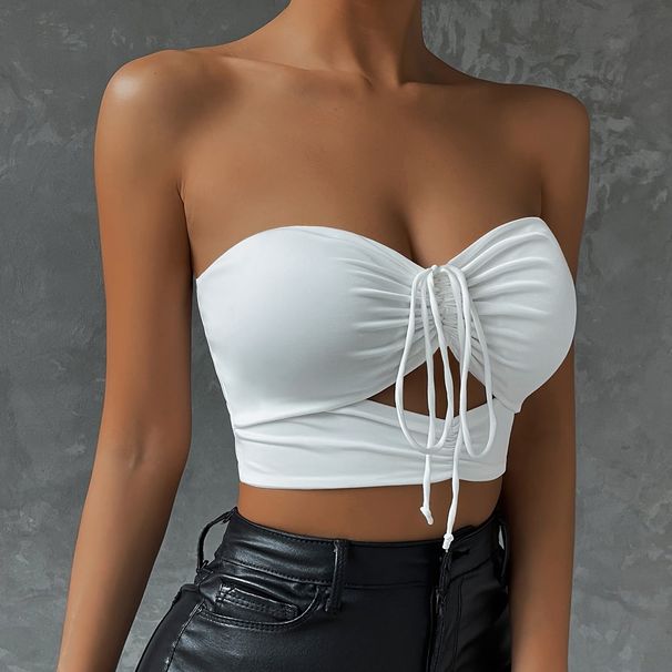 Summer Drawstring Camisole Women's Sexy Hollow Out Ultra Short Female Base Layer Tube Top European And American Style_ecoleips.com