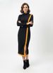 Freeacy Women's Minimalist Contrast Color Dress Stretchy Turtleneck Long Sleeve Fitted Side Button Office Daily Midi Dress_ecoleips.com
