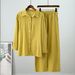 Women's Clothing Shirt And Pants Suits Long Sleeved Lapel Shirt And Elastic Pants 2 Piece Set Fashionable Office Suit_ecoleips.com