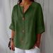 Women's Loose-Fit V-Neck Button-Up Shirt – 2026 Spring/Summer Casual Cotton Linen Blend Top, Breathable & Stylish For Everyday Wear_ecoleips.com