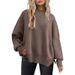 Women's Batwing Long Sleeve Knit Sweater - Oversized Round Neck Pullover With Side Slits, Soft Polyester Blend, Comfortable Loose Fit For Autumn_ecoleips.com