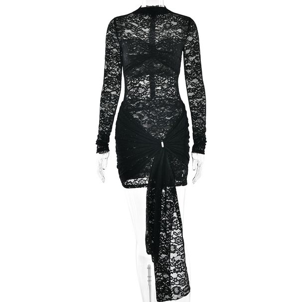 Women's Clothing Sexy Slim Lace Women's Dress New Long Sleeved See Through Hot Girl Tight Pleated Hip Skirt_ecoleips.com