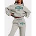 Women's Trendy Casual Loose Hooded Sweater Suit Medium Large Size Printed Full Length Polyester Pant Set_ecoleips.com