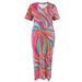 Women's Clothing Plus Size Knitted Dress Geometric Pattern Digital Print V Neck Short Sleeve Slit Skirt Style_ecoleips.com