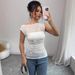 European American Cross-border 2026 Summer New Women's Sequin-decorated Asymmetrical Neck And Ruched Hem T-shirt_ecoleips.com