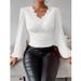 Elegant V-Neck Lace Trim Blouse For Women - Long Sleeve Floral Lace Patchwork Shirt, Breathable Polyester, Slim Fit, Spring & Autumn Essential_ecoleips.com