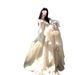 Greek Goddess Style Elegant Off-shoulder Puff Sleeve Slimming Long Dress With A Train For Dates, Vacations, And Photo_ecoleips.com