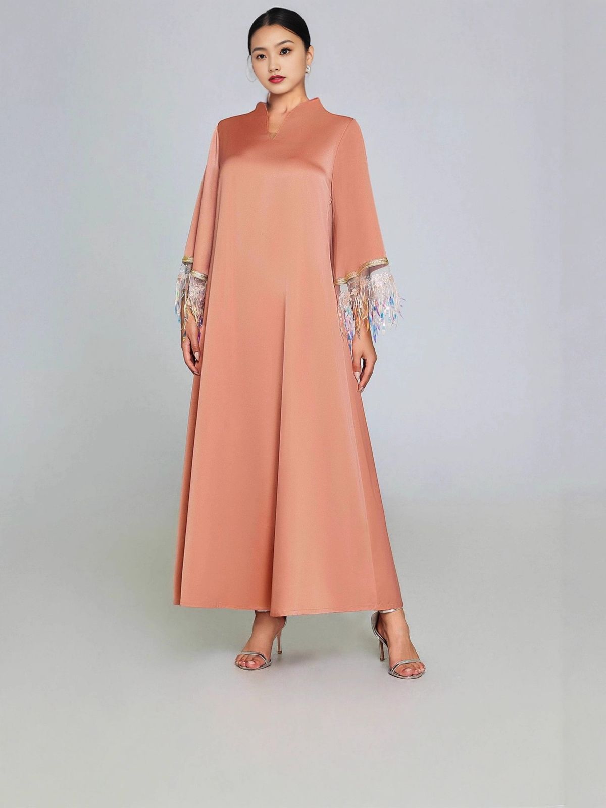 Muslim Dress Women Ethnic Tassel-Sleeve Long Robe – Modest Dubai Abaya Dress With Flowing Silhouette_ecoleips.com