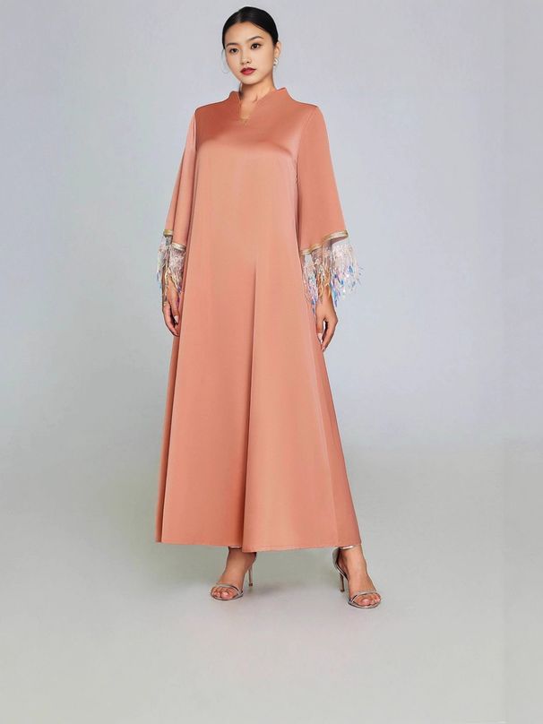 Muslim Dress Women Ethnic Tassel-Sleeve Long Robe – Modest Dubai Abaya Dress With Flowing Silhouette_ecoleips.com