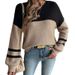 Women's Long Sleeve Color Block Sweater - Loose Knit Pullover With Lantern Sleeves, Soft Acrylic Blend, Casual & Office Wear_ecoleips.com