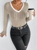 Women's Slim Sexy Knit Long Sleeve Top Women's V-Neck Neck Edge Clash Top New Autumn And Winter Women's Casual Pullover_ecoleips.com