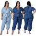 Plus Size Women's Summer Jumpsuit Short Sleeved Zipper Fashion Washed Denim_ecoleips.com