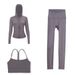 Nude Feel Three Piece Women's Sports Set Cropped Pants Hooded Jacket Y Back Bra Fitness Exercise Yoga Sportswear_ecoleips.com