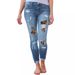 Women's Clothing Leopard Print Ripped Patch Stretch Jeans_ecoleips.com