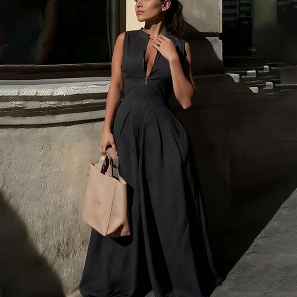 Women's Fashionable Elegant Solid Color Wide Leg Jumpsuit Spring New Arrivals American Style_ecoleips.com