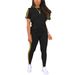 Women's Clothing Women's Round Neck Short Sleeved Top And Trousers Set Side Stripes Two Piece For Formal & Casual For Women_ecoleips.com