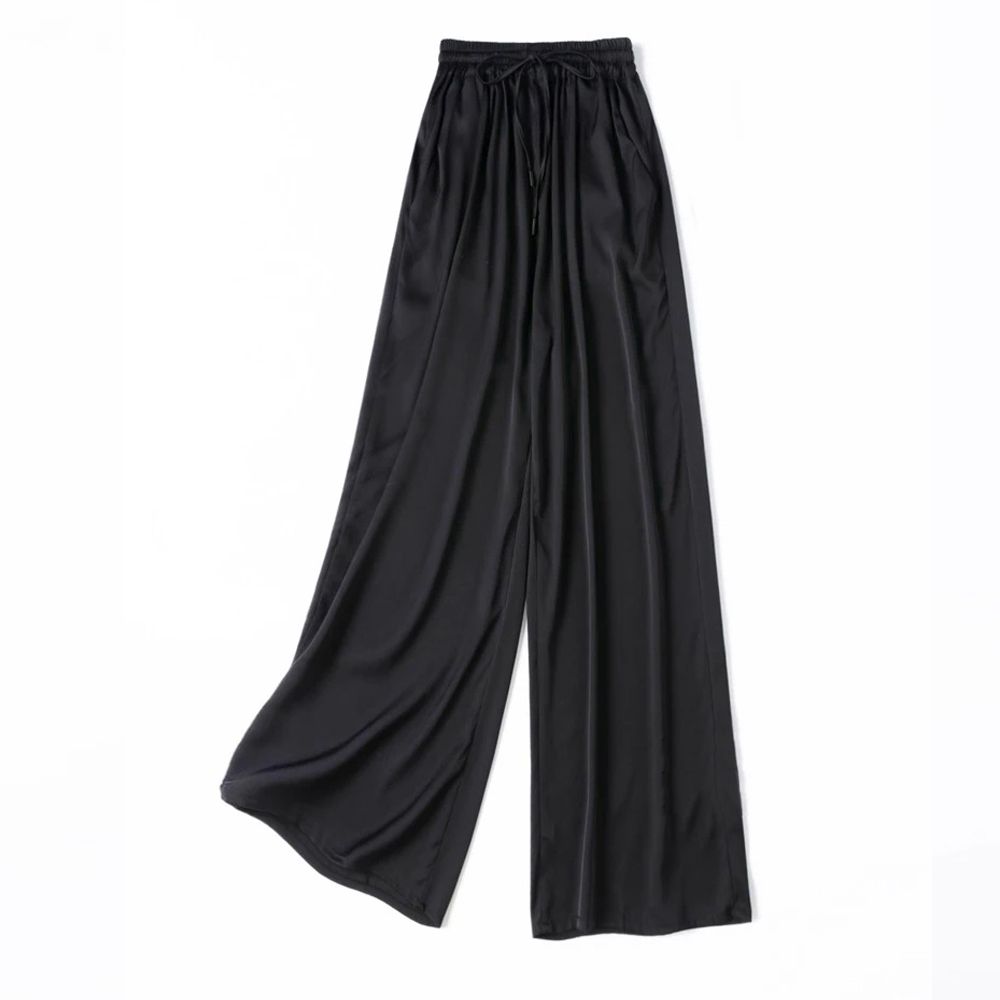 Vertical Naked Feeling 93% Natural Mulberry Silk Elastic Double Qiao Satin Elastic Waist Women's Fashionable Wide Leg Pants_ecoleips.com