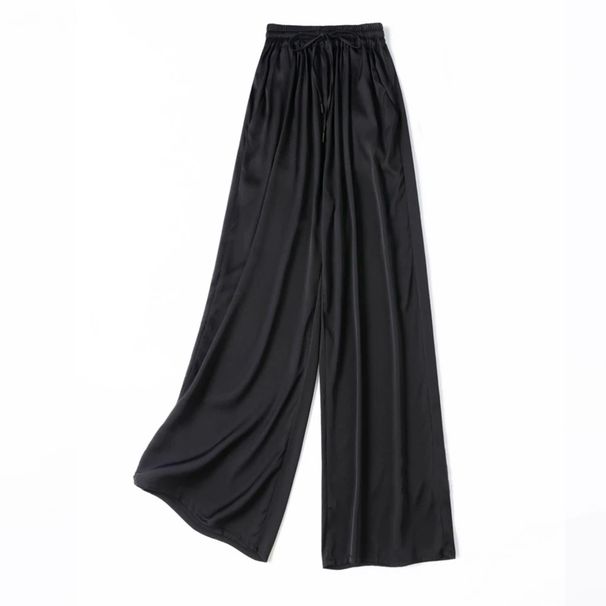Vertical Naked Feeling 93% Natural Mulberry Silk Elastic Double Qiao Satin Elastic Waist Women's Fashionable Wide Leg Pants_ecoleips.com