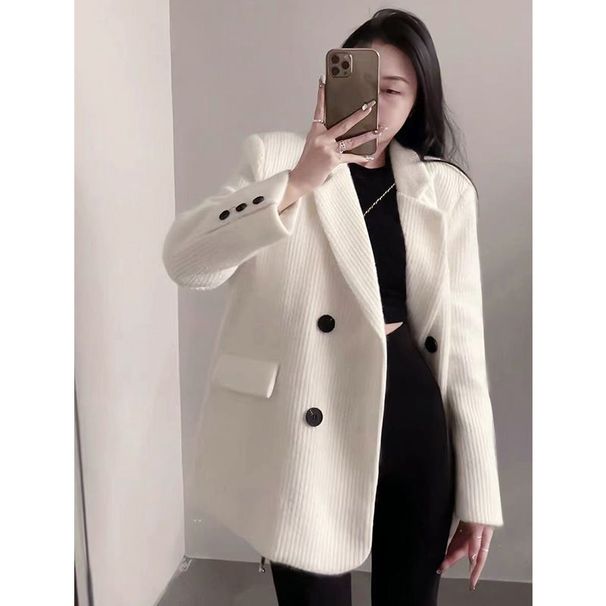 2024 New Korean Style Women's Blazer, High-End Corduroy Casual Loose White Suit Jacket For Spring And Autumn_ecoleips.com