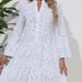 Spring And Summer Solid Color V Neck Loose Embroidery Hollow Lace Flower Sexy Dress_ecoleips.com