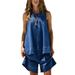 Summer Women's Denim Shorts Set – Sleeveless Tank Top & Distressed High-Waist Shorts (2-Piece Outfit)_ecoleips.com