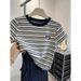 Women's Premium Stripe Short Sleeve T-Shirt – Unique Shoulder-Fit Design, Chic & Versatile For Everyday Wear_ecoleips.com