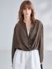 Women's Elegant Lightweight Silk Shirt Stand Collar Long Sleeve Striped Knot Top Sun Protection Summer Commuter Wear_ecoleips.com