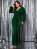 Women's Clothing Plus Size Clothes Elegant V-Neck Fishtail Evening Dress For Women - Plus Size Long Sleeve Slimming Banquet Gown_ecoleips.com