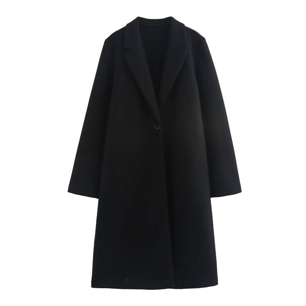 Three-color One-grain Solid-color Lapel Woolen Coat Women's Medium And Long Coat_ecoleips.com