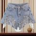 Heavy Duty High Waisted Slimming Hot Pants For Women With Beading Sequins Tassels Ripped Denim Frayed Edges Summer Fashion_ecoleips.com