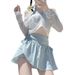 New Women's Swimsuit Student Two Piece Sports Long Sleeve Pure Alluring Hollowed Out High Waisted Slimming Cover Up Anti Exposure_ecoleips.com